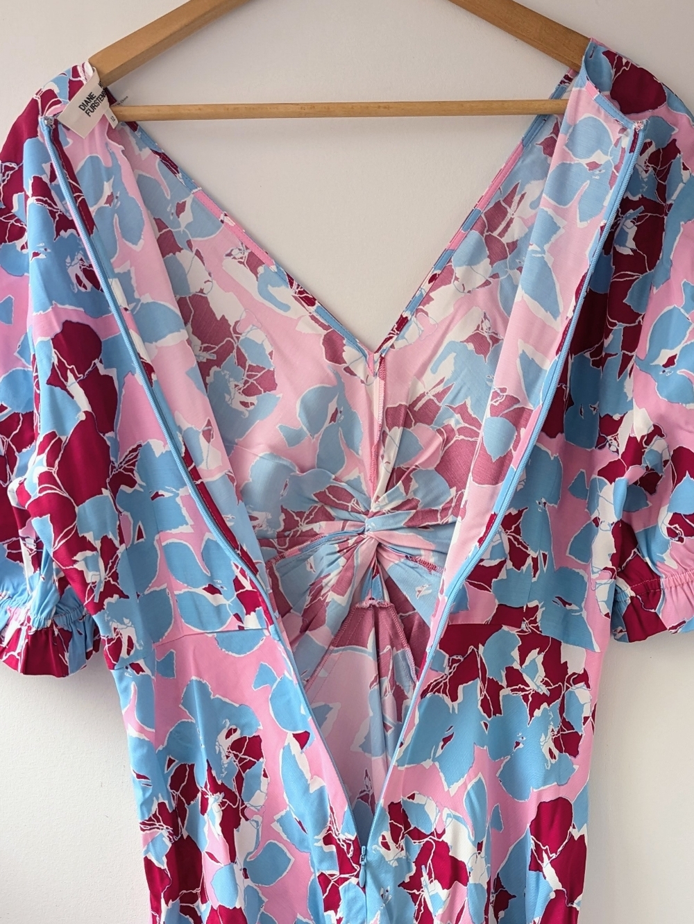 Diane Von Furstenberg Floral Twist-Front Pink + Blue Midi Dress - Picture 11 of 13